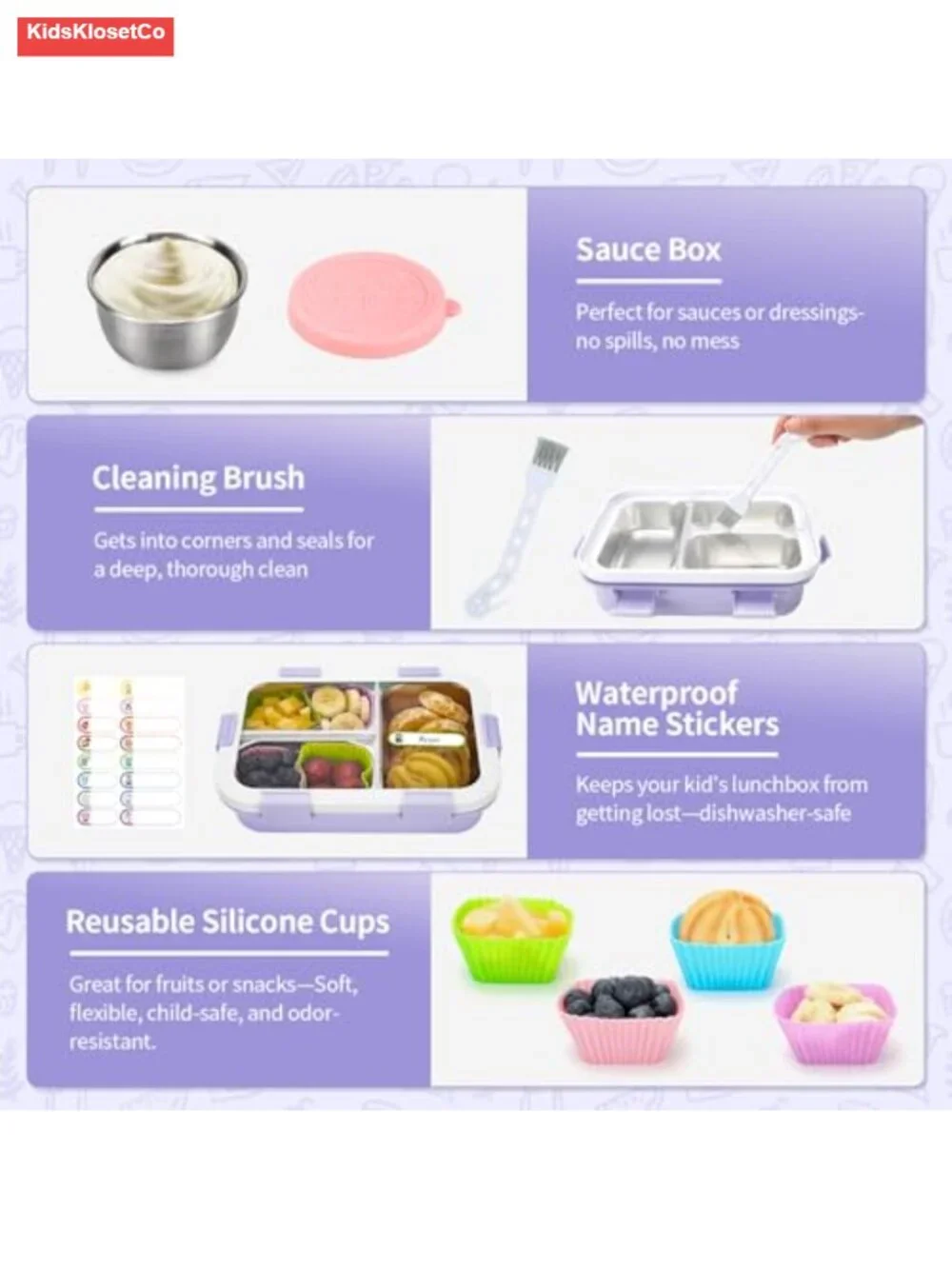 Kids Stainless Steel Lunch Box 3 Compartments Leakproof Metal Bento Set with